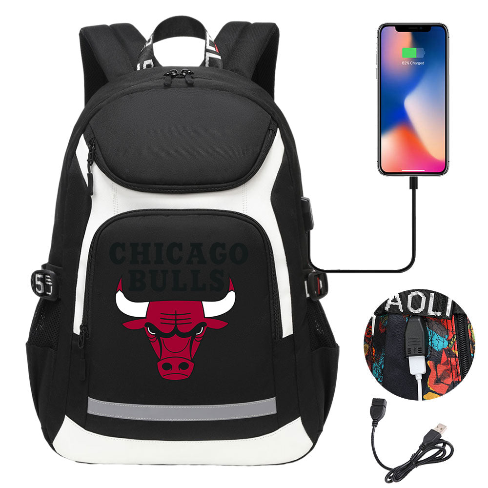 Chicago Bulls Backpack School Notebook Travel Bags With USB