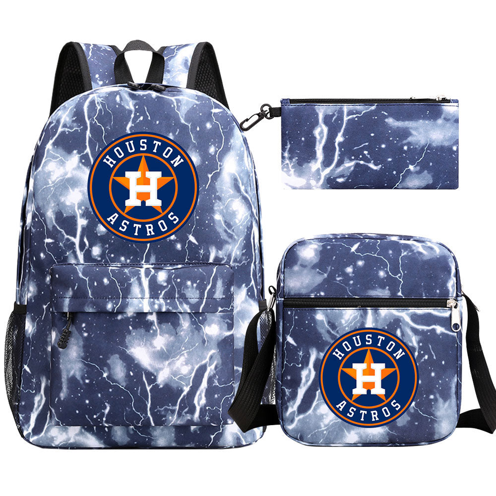 Houston Astros Baseball School Backpack Shoulder Bag Pencil Bags 3pcs Set