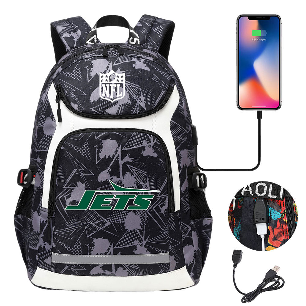 New York Jets Football Rugby Backpack School Notebook Travel Bags With USB