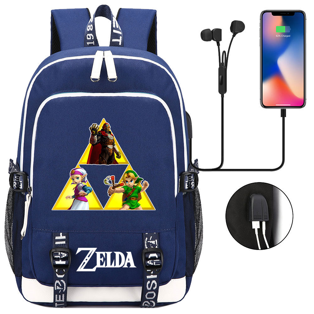 Zelda USB Charging Backpack School Note Book Laptop Travel Bags
