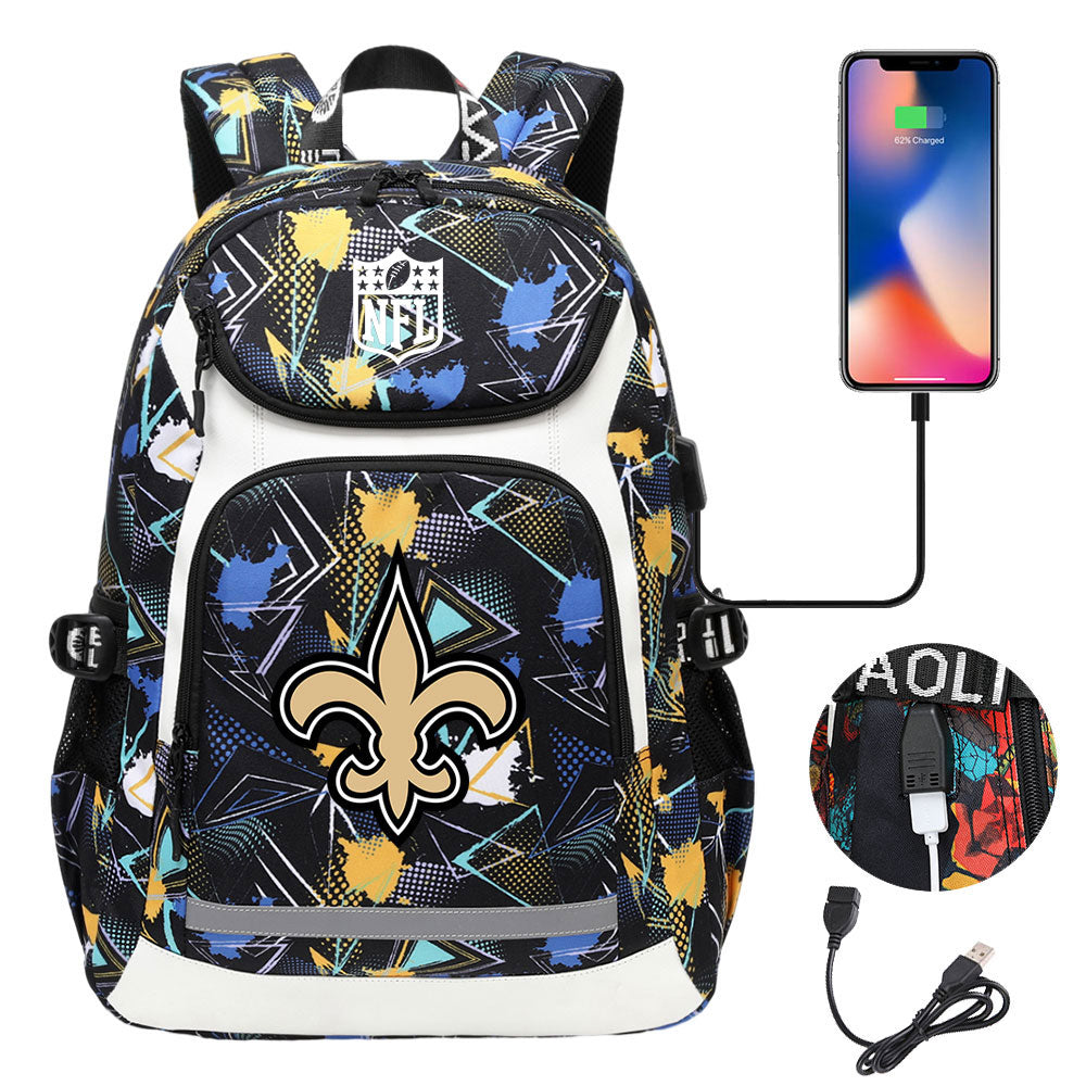 New Orleans Saints Football Rugby Backpack School Notebook Travel Bags With USB