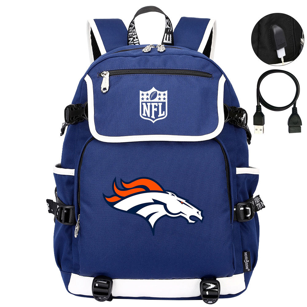 Denver Broncos Football Team Rugby Backpack School Notebook Travel Bag