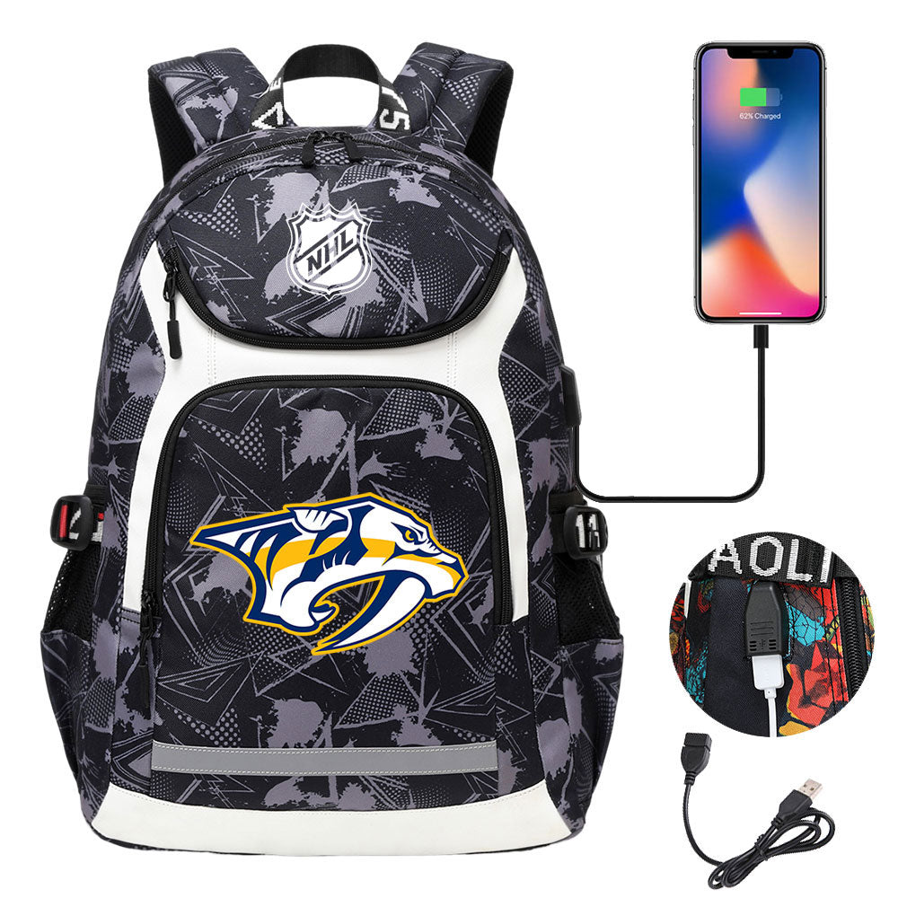 Nashville Predators Hockey League Backpack School Notebook Travel Bags With USB