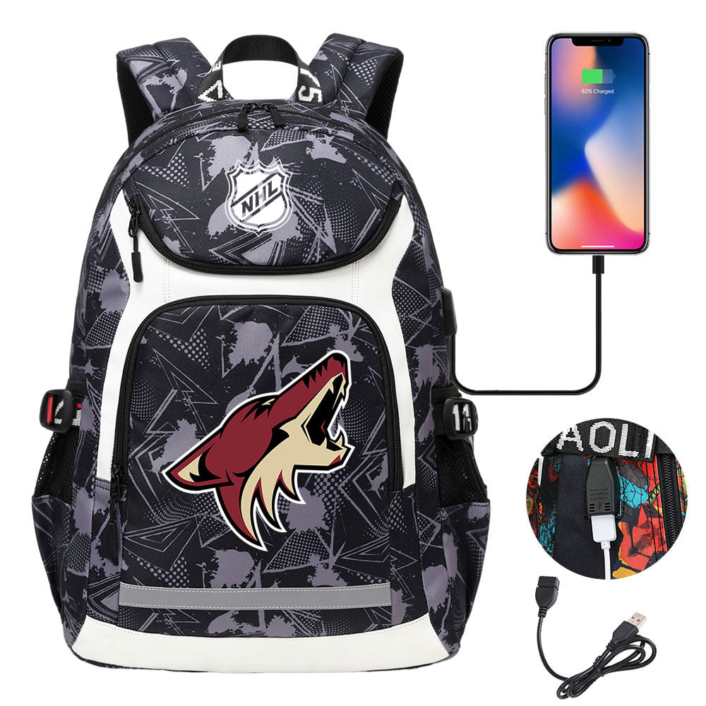 Arizona Coyotes Hockey League Backpack School Notebook Travel Bags With USB