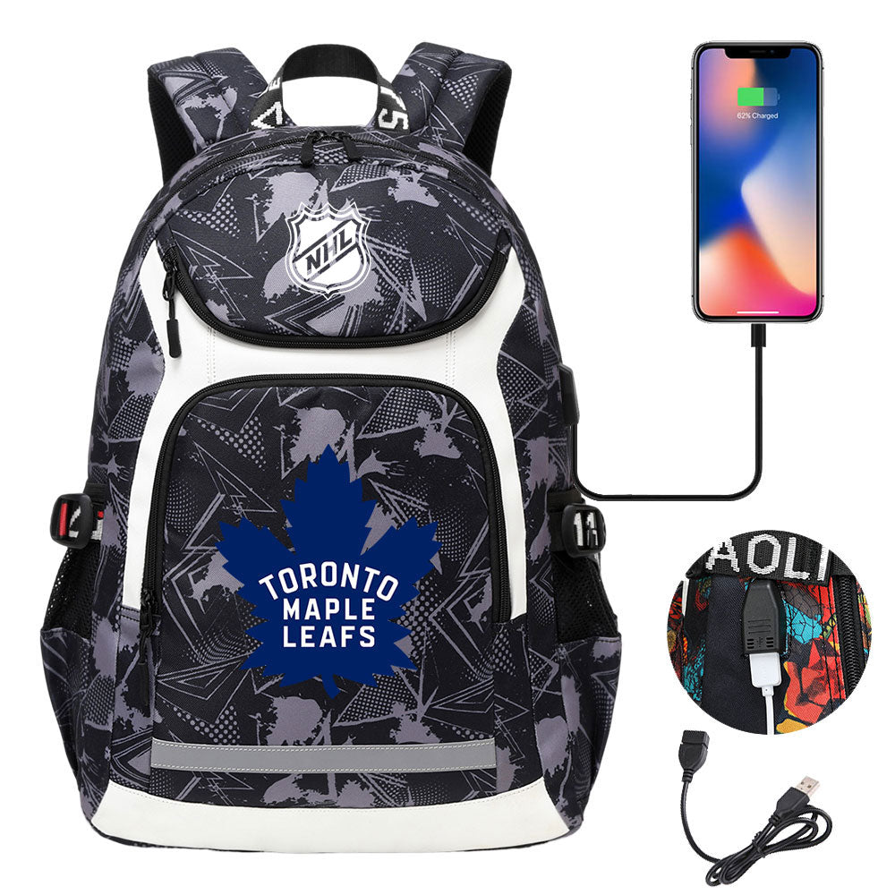 Toronto Maple Leafs Hockey League Backpack School Notebook Travel Bags With USB