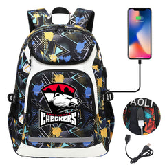 Charlotte Checkers Hockey Backpack School Notebook Travel Bags With USB