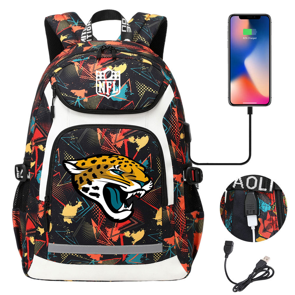 Jacksonville Jaguars Football Rugby Backpack School Notebook Travel Bags With USB