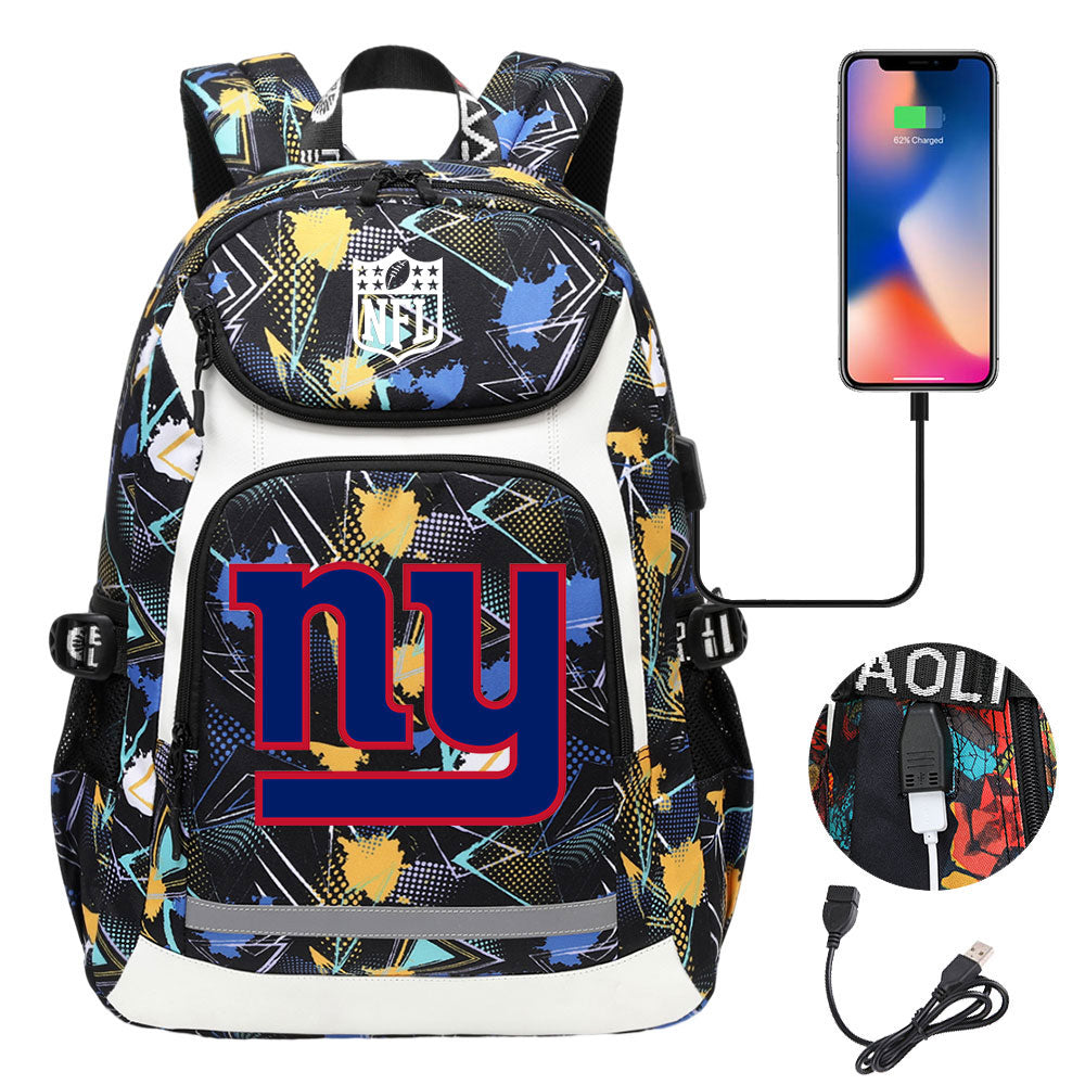 New York Giants Football Rugby Backpack School Notebook Travel Bags With USB