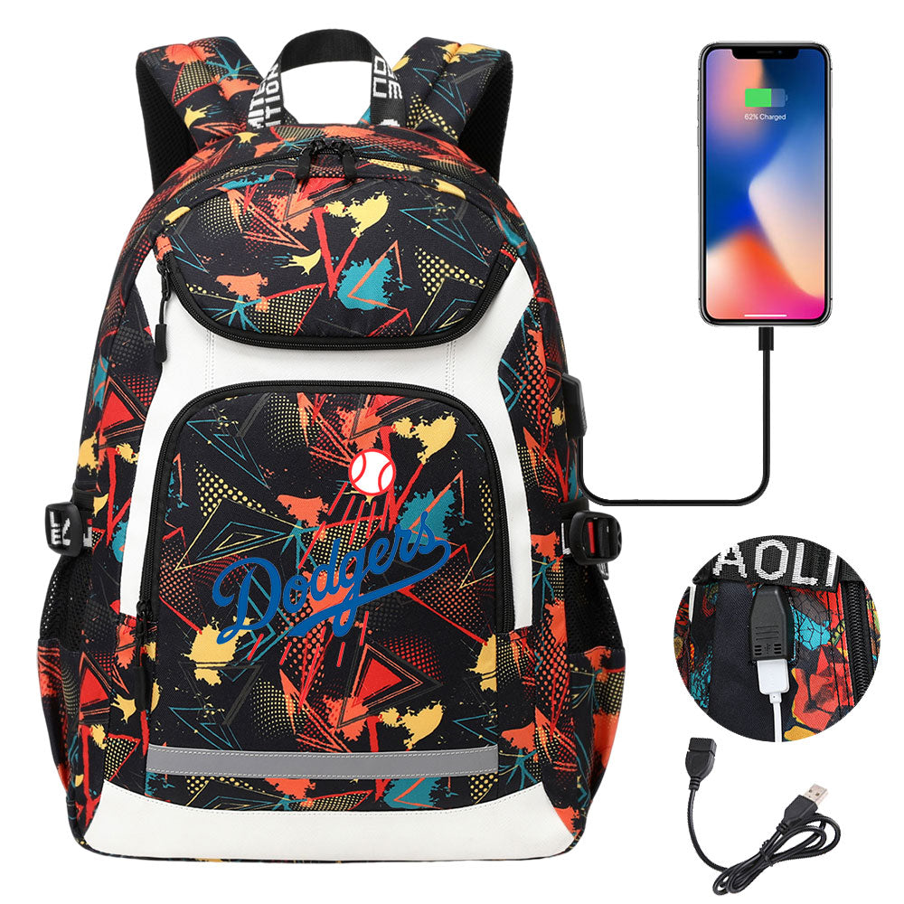 LA Dodgers Backpack School Notebook Travel Bags With USB