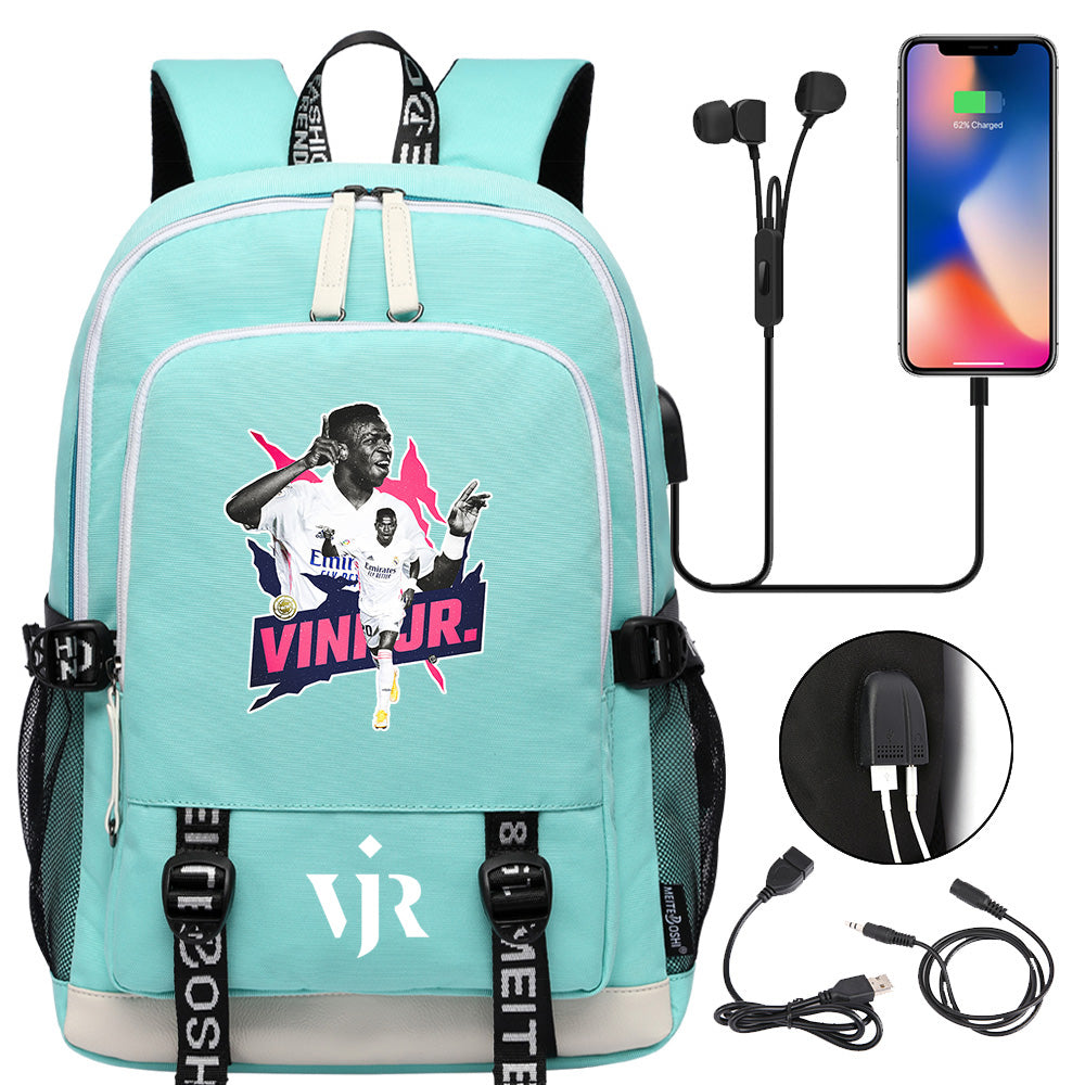 Vinicius Junior FC USB Charging Backpack School Note Book Laptop Travel Bags