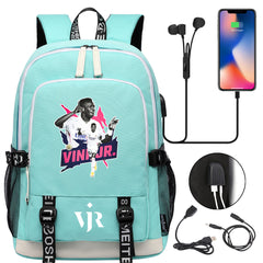 Vinicius Junior FC USB Charging Backpack School Note Book Laptop Travel Bags