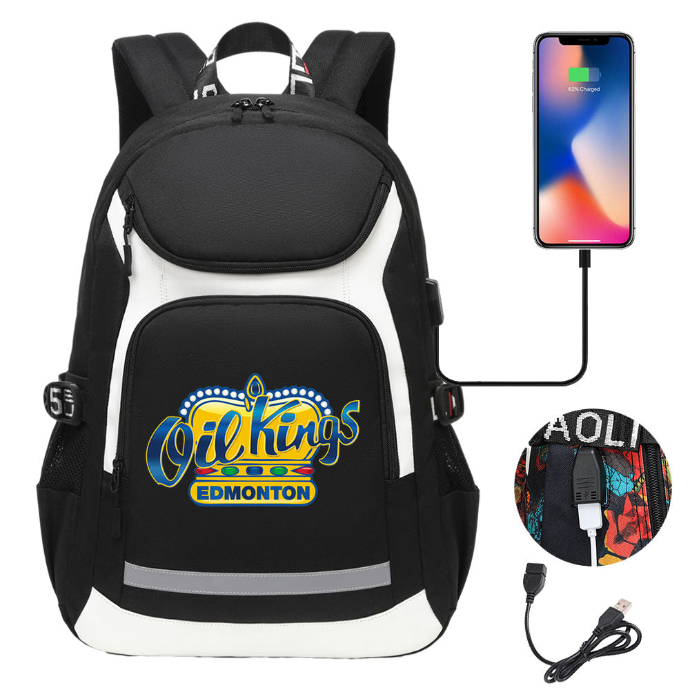 Edmonton Oil Kings Hockey Backpack School Notebook Travel Bags With USB