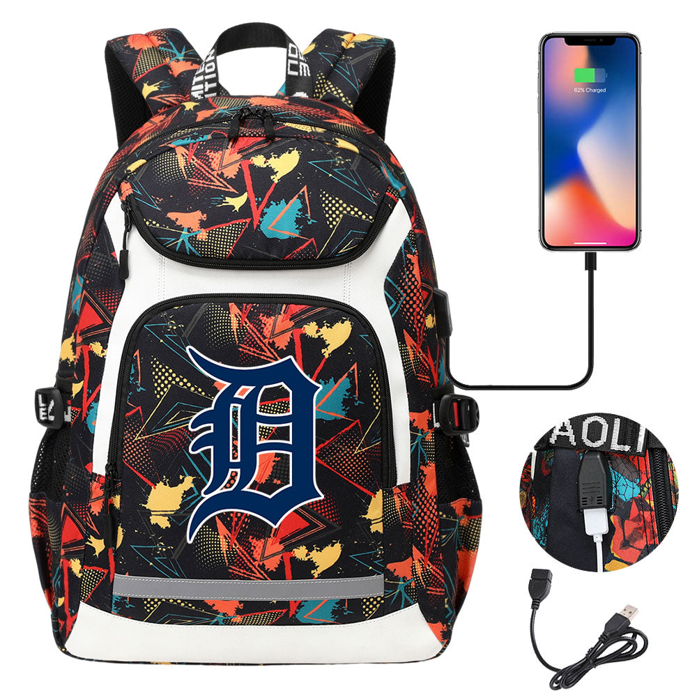 Detroit Tigers Backpack School Notebook Travel Bags With USB