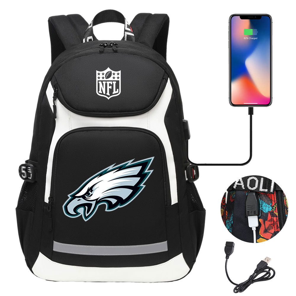 Philadelphia Eagles Football Rugby Backpack School Notebook Travel Bags With USB