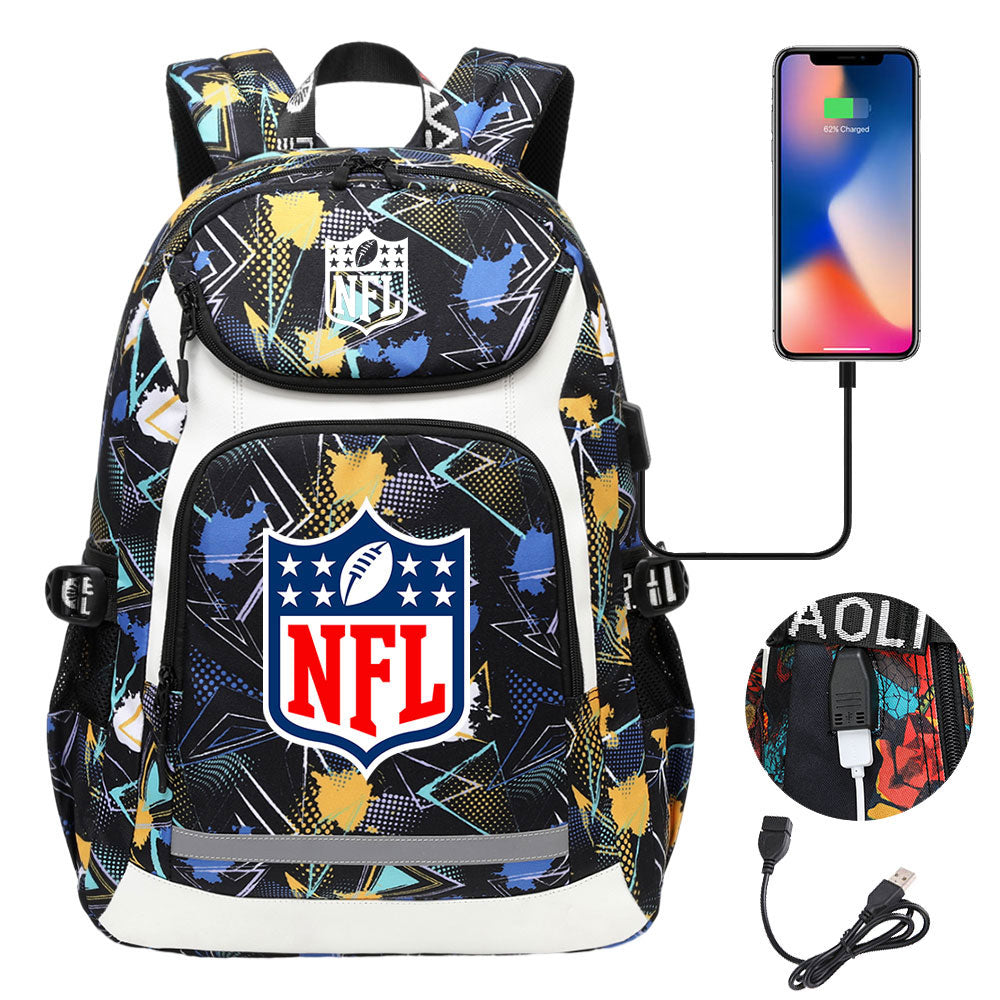 Football Team Rugby  Backpack School Notebook Travel Bags With USB