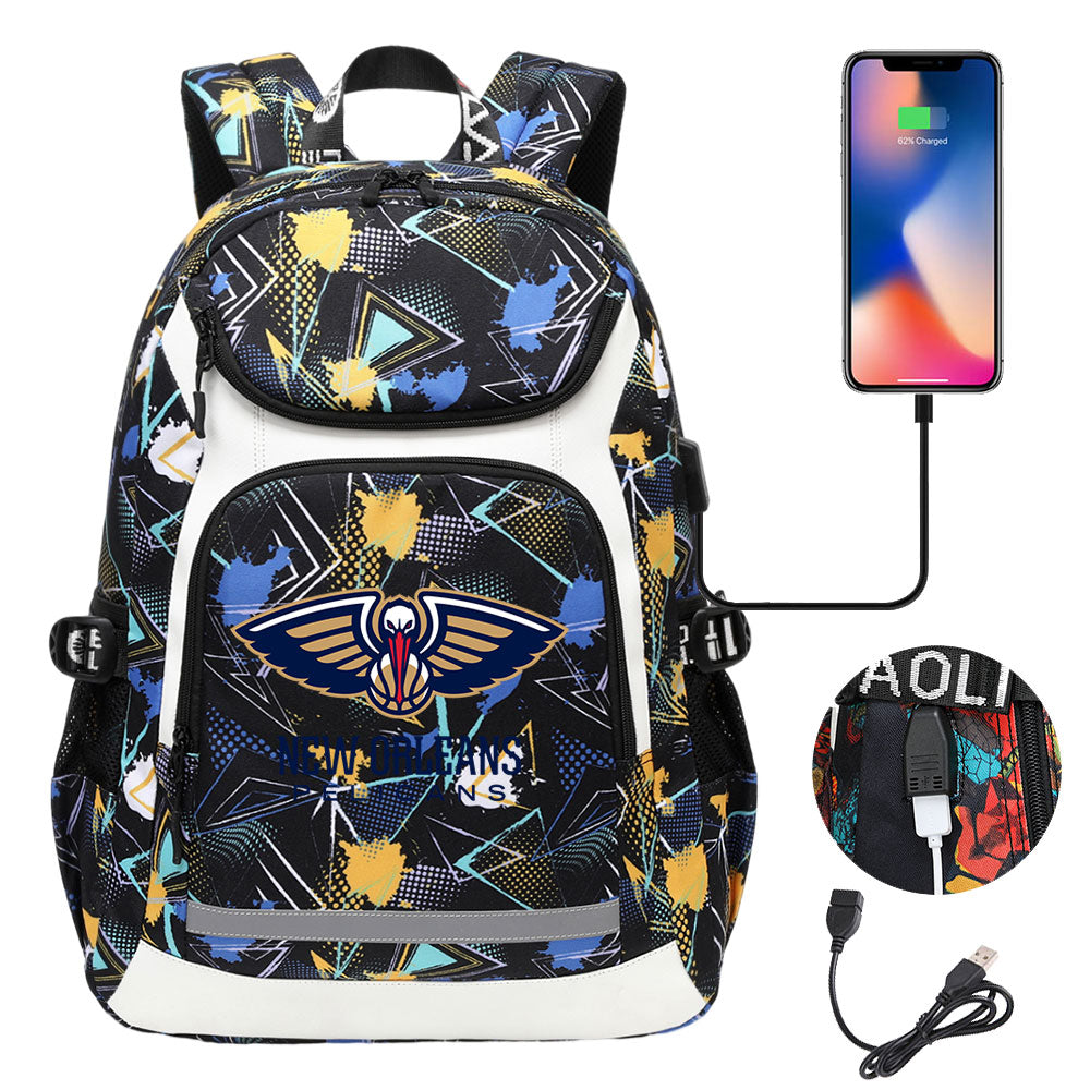 New Orleans Pelicans Backpack School Notebook Travel Bags With USB