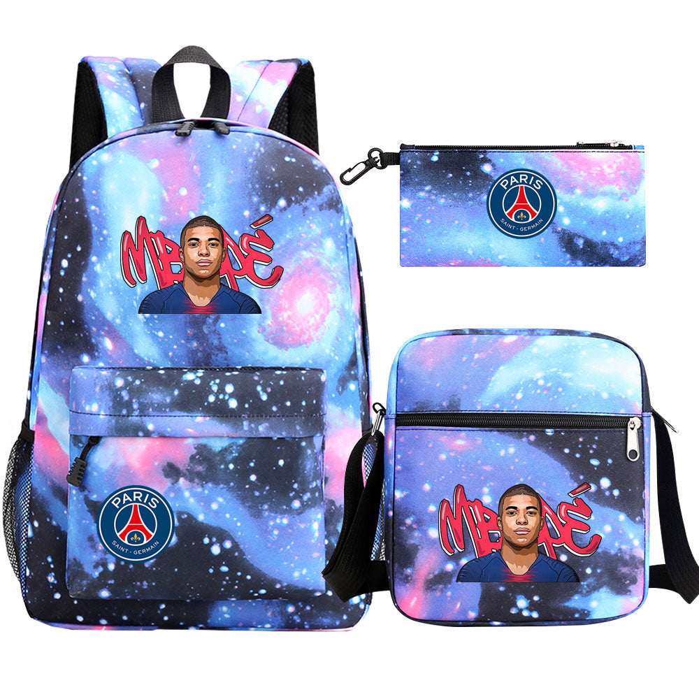 Mbappe Football Player Football Player School Backpack Shoulder Bag Pencil Bags 3pcs Set