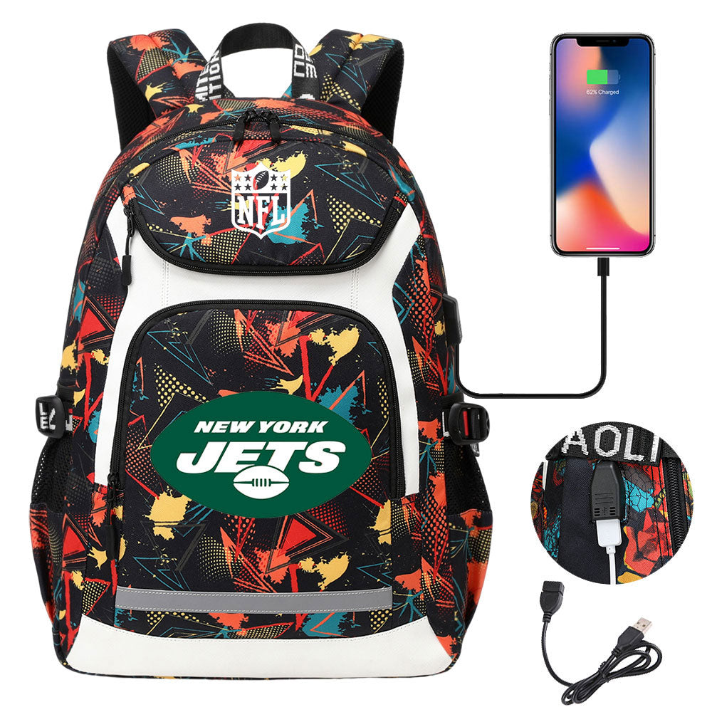 New York Jets Football Rugby Backpack School Notebook Travel Bags With USB