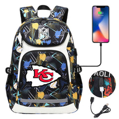 Kansas City Chiefs Football Rugby Backpack School Notebook Travel Bags With USB