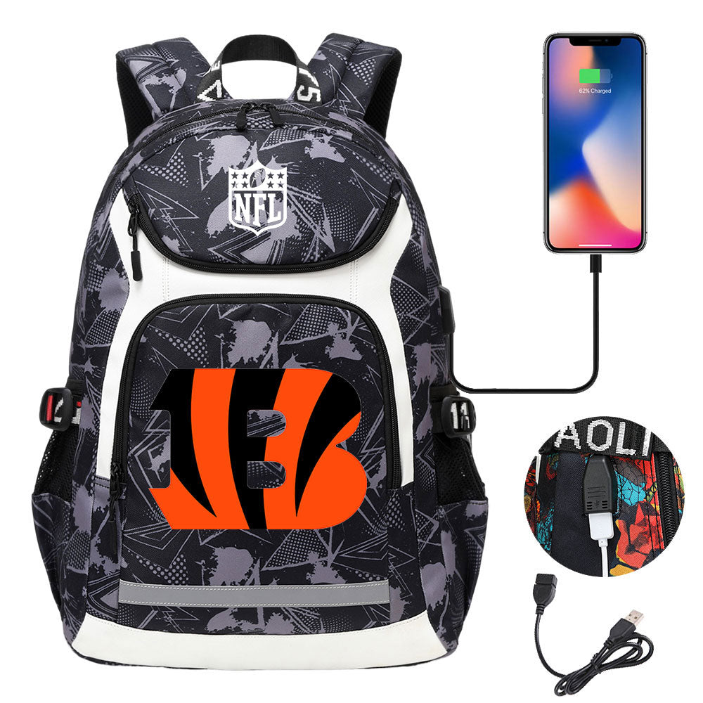Cincinnati Bengals Football Rugby Backpack School Notebook Travel Bags With USB