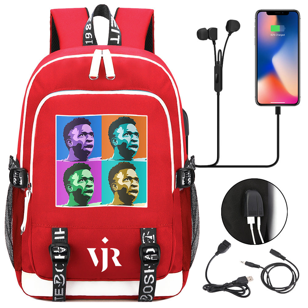 Vinicius Junior FC USB Charging Backpack School Note Book Laptop Travel Bags
