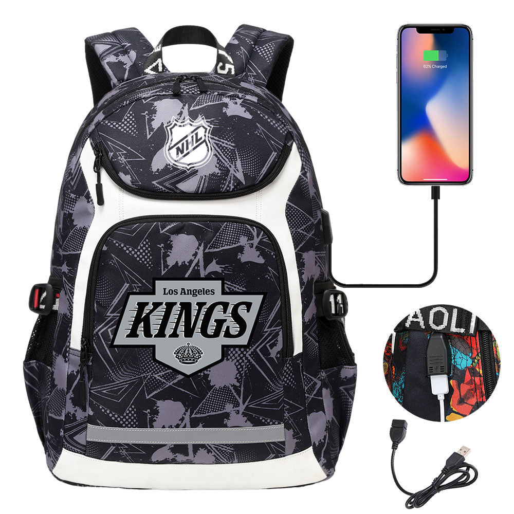 Los Angeles Kings Hockey League Backpack School Notebook Travel Bags With USB