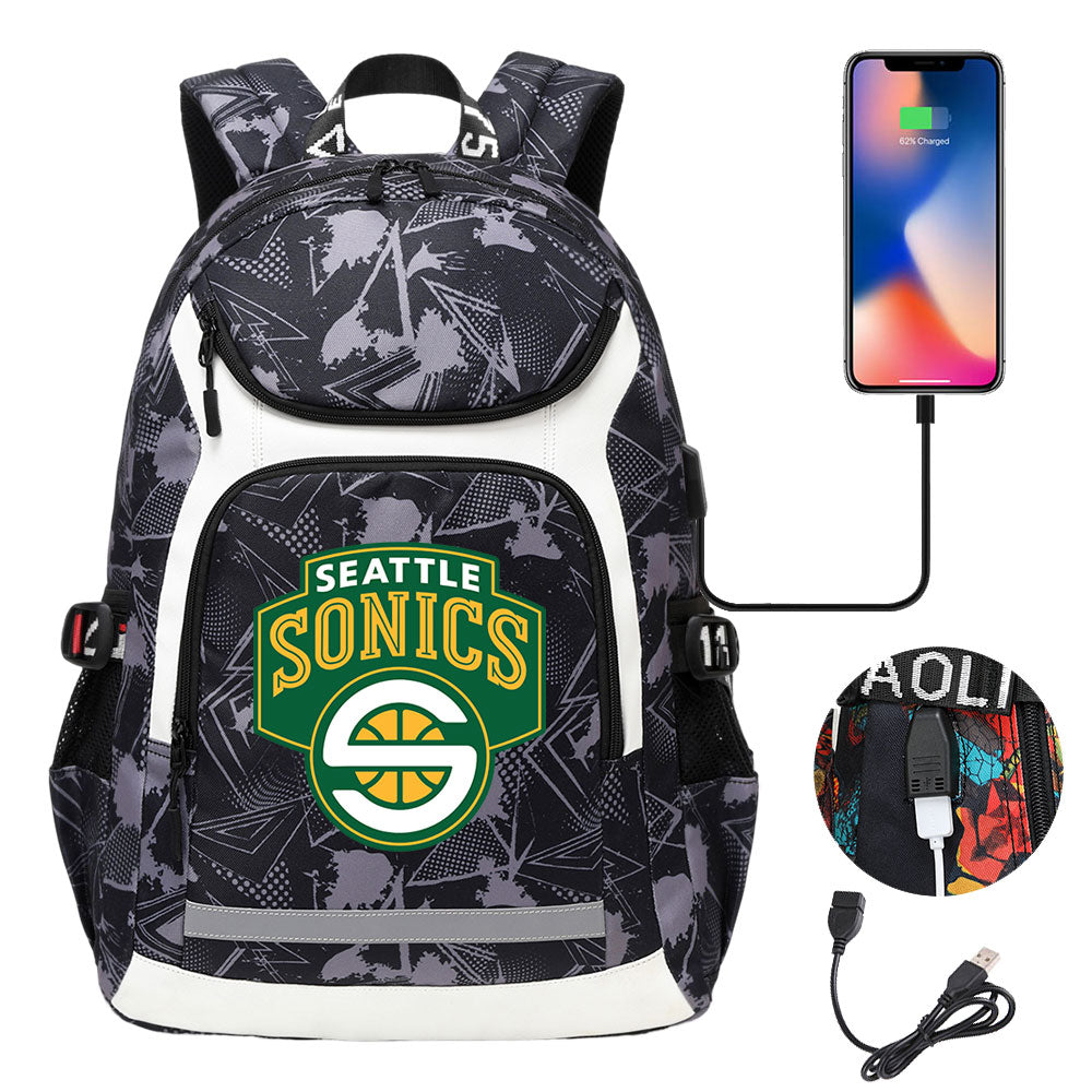 Seattle SuperSonics Backpack School Notebook Travel Bags With USB
