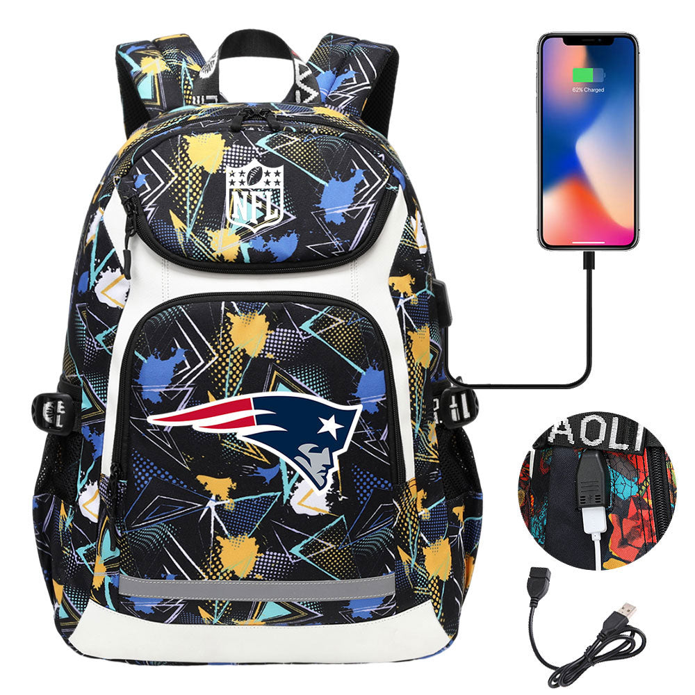 New England Patriots Football Rugby Backpack School Notebook Travel Bags With USB