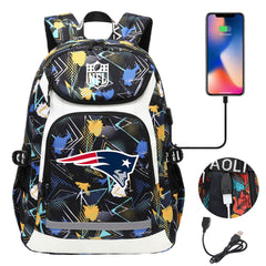 New England Patriots Football Rugby Backpack School Notebook Travel Bags With USB