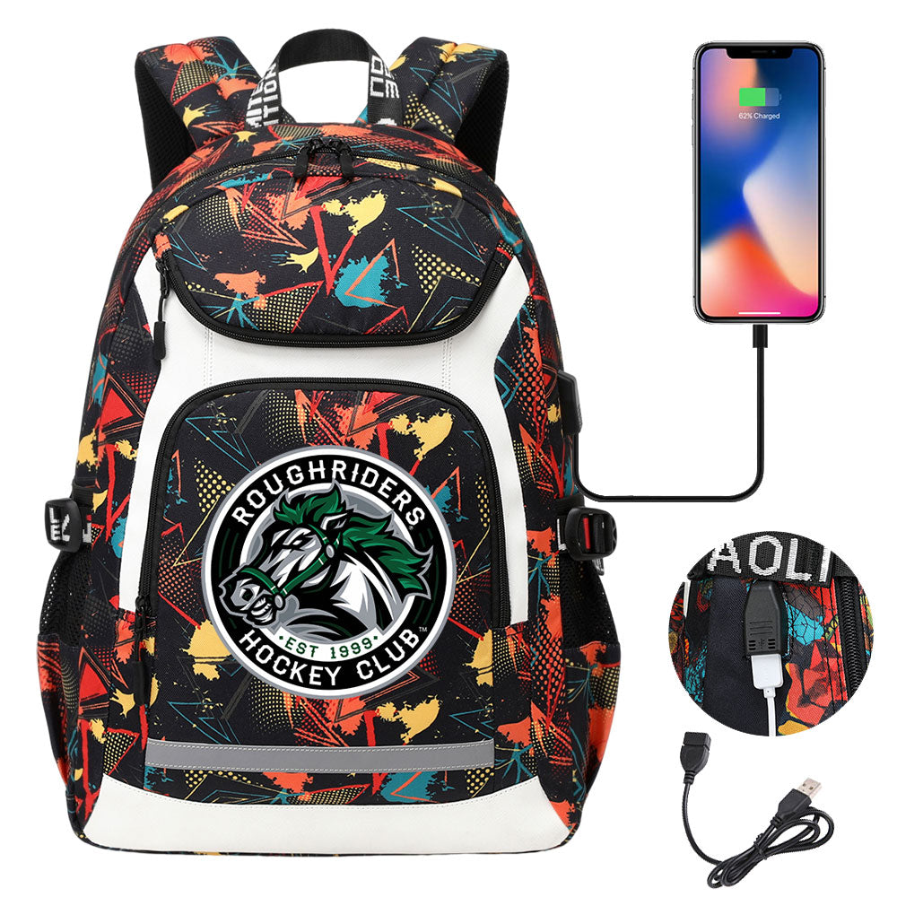 Roughriders Hockey  Backpack School Notebook Travel Bags With USB