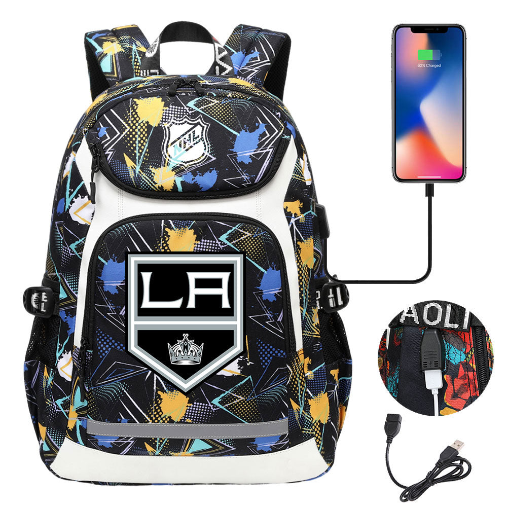 Los Angeles Kings Hockey League Backpack School Notebook Travel Bags With USB