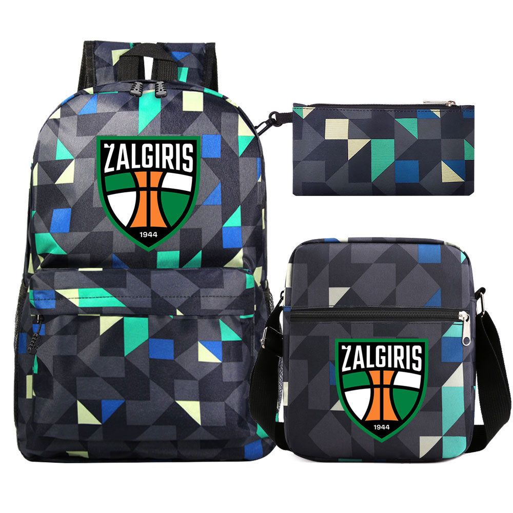 Zalgiris Basketball School Backpack Shoulder Bag Pencil Bags 3pcs Set