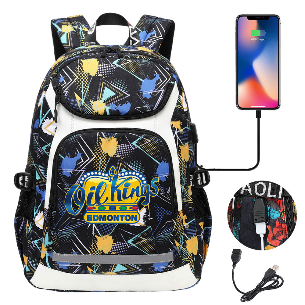 Edmonton Oil Kings Hockey Backpack School Notebook Travel Bags With USB