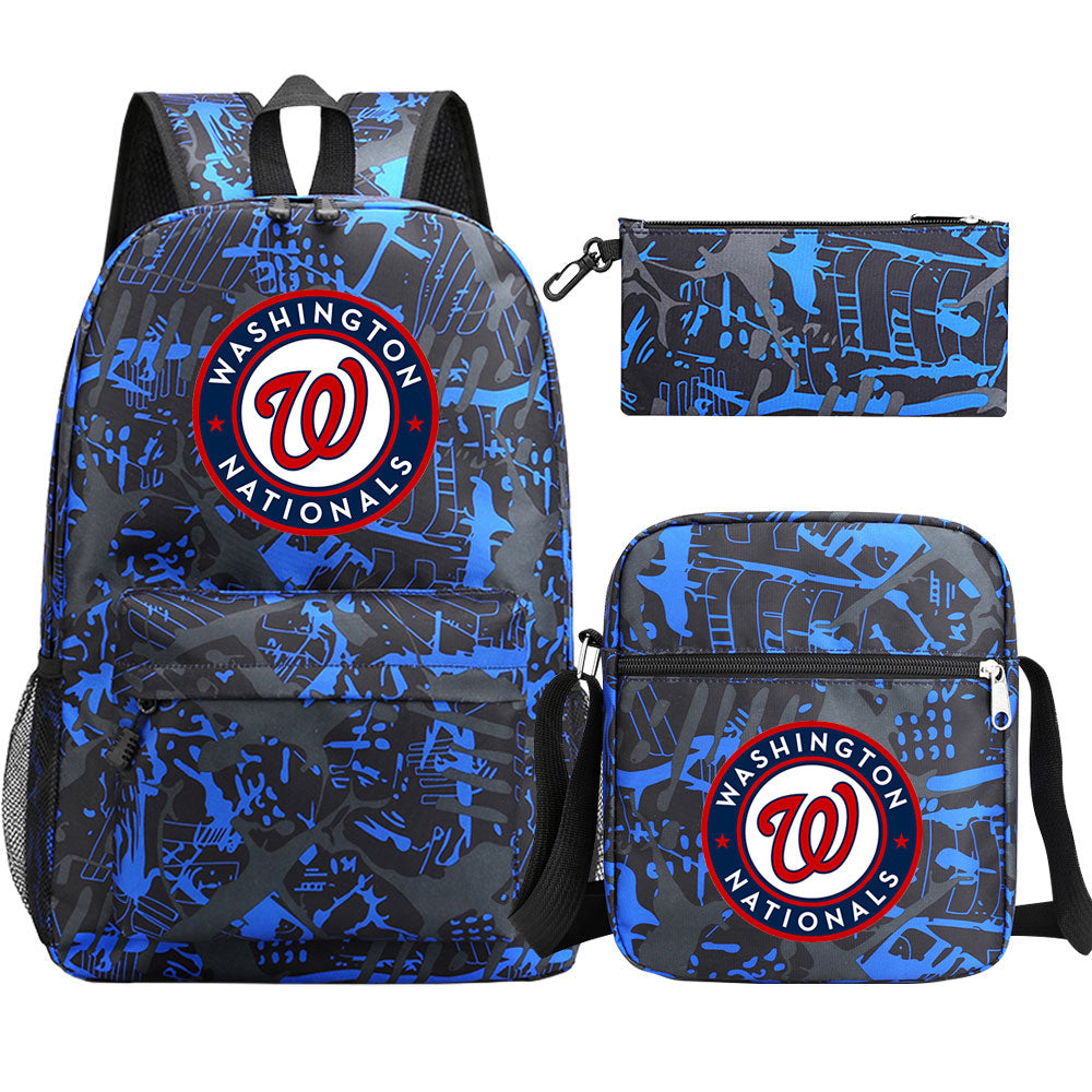 Washington Nationals Baseball School Backpack Shoulder Bag Pencil Bags 3pcs Set