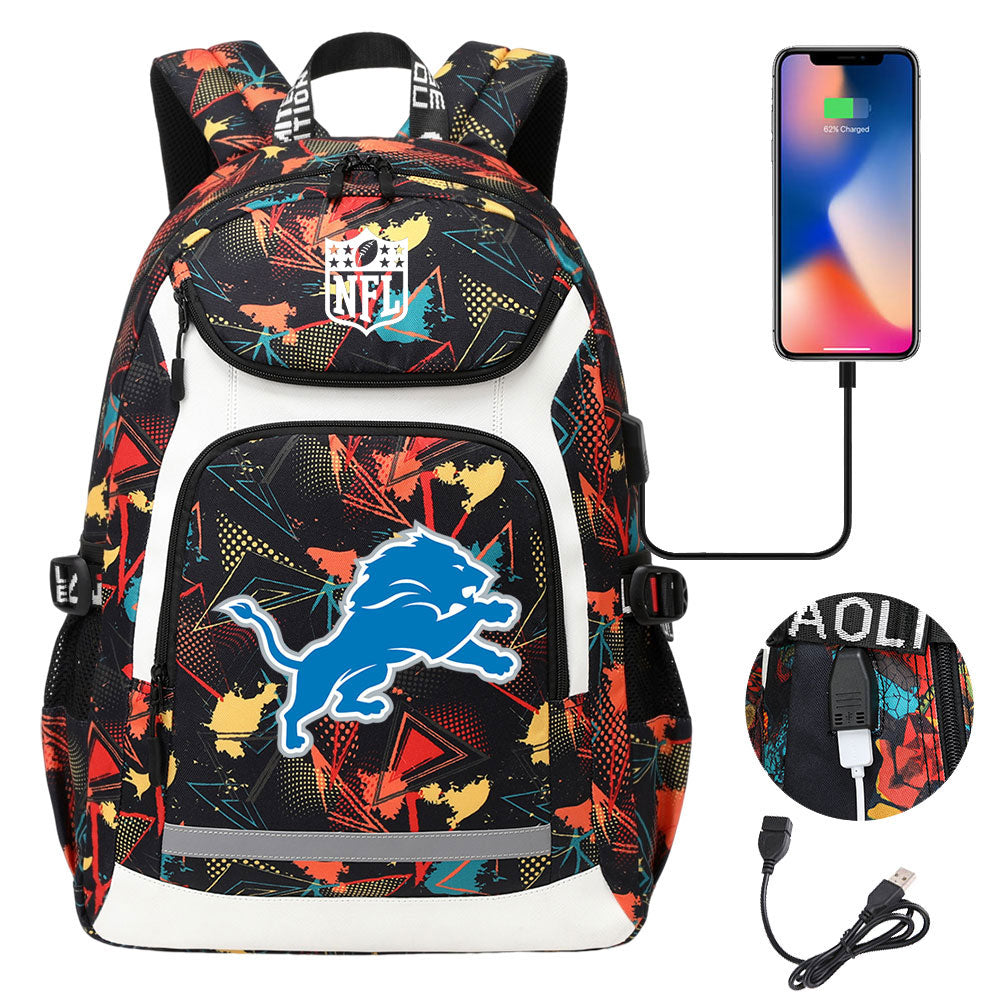 Detroit Lions Football Rugby Backpack School Notebook Travel Bags With USB