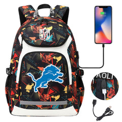 Detroit Lions Football Rugby Backpack School Notebook Travel Bags With USB