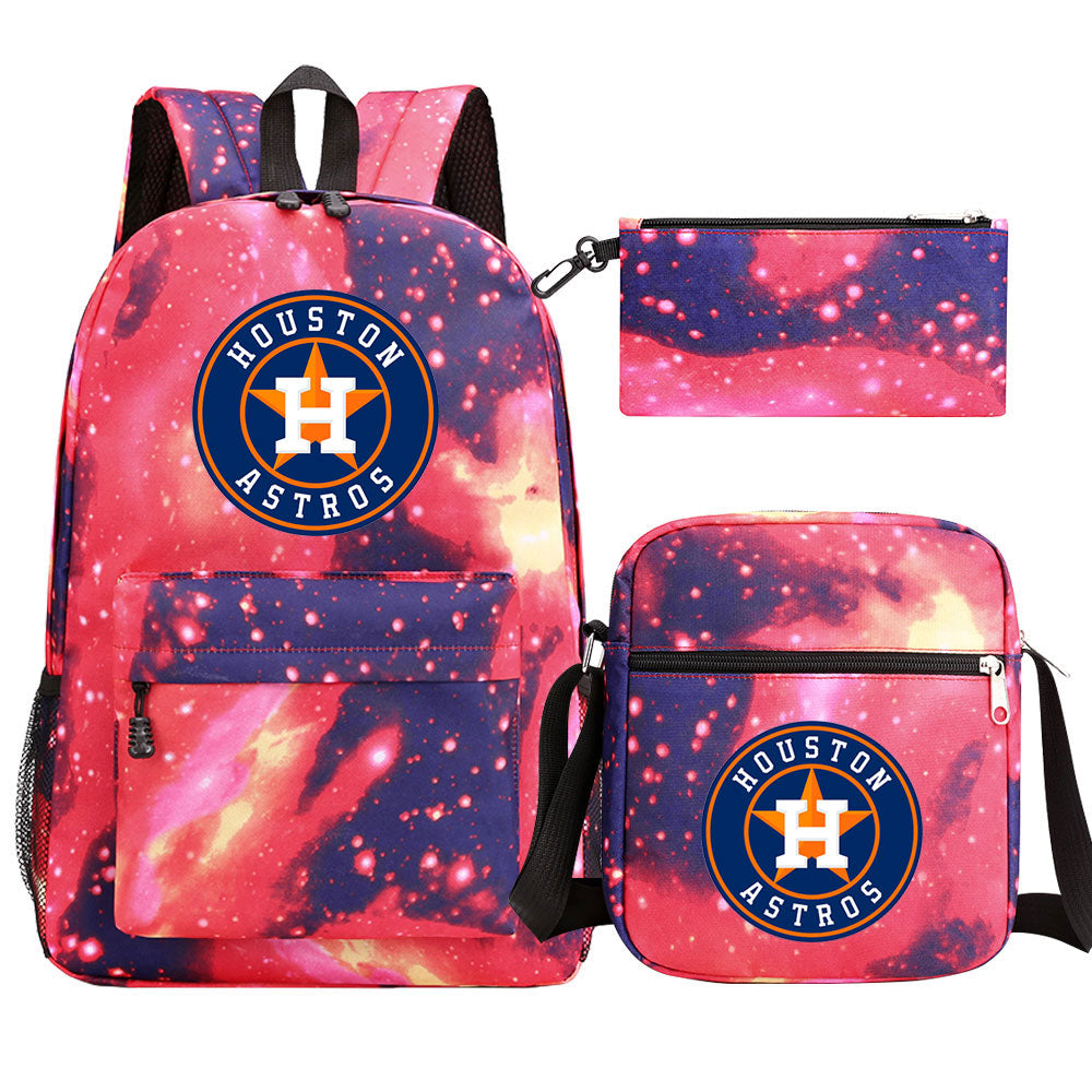 Houston Astros Baseball School Backpack Shoulder Bag Pencil Bags 3pcs Set