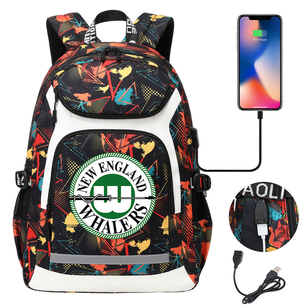 New England Whalers Backpack School Notebook Travel Bags With USB