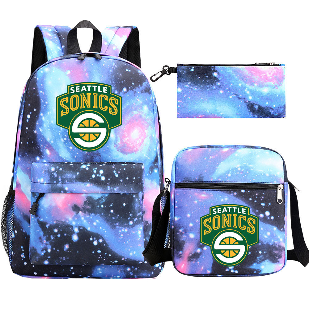 Seattle SuperSonics Basketball School Backpack Shoulder Bag Pencil Bags 3pcs Set