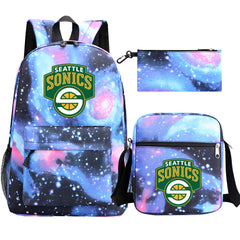 Seattle SuperSonics Basketball School Backpack Shoulder Bag Pencil Bags 3pcs Set