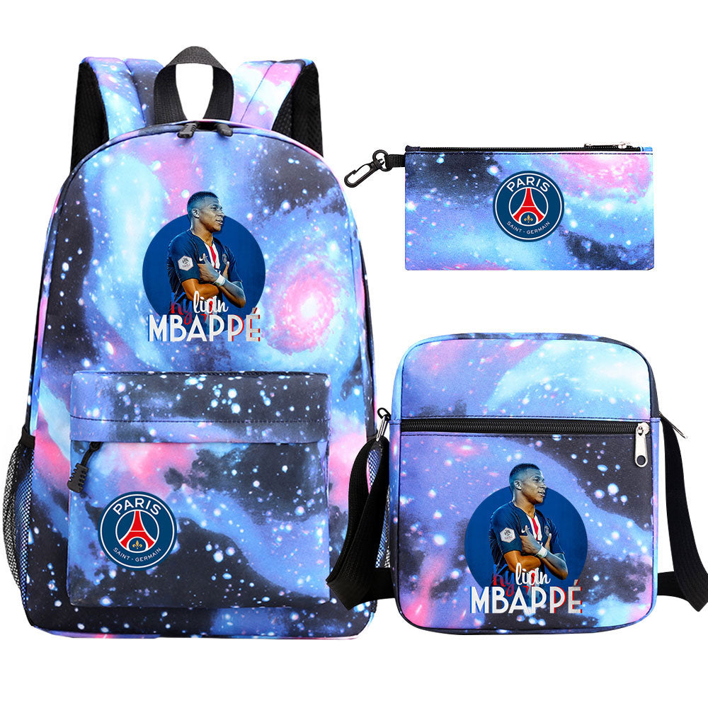 Mbappe Football Player Football Player School Backpack Shoulder Bag Pencil Bags 3pcs Set