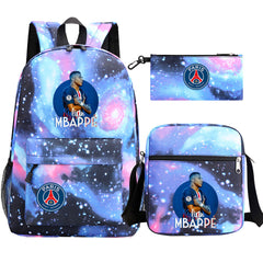 Mbappe Football Player Football Player School Backpack Shoulder Bag Pencil Bags 3pcs Set