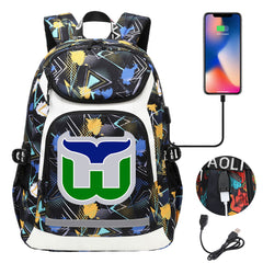 Hartford Whalers Hockey Backpack School Notebook Travel Bags With USB