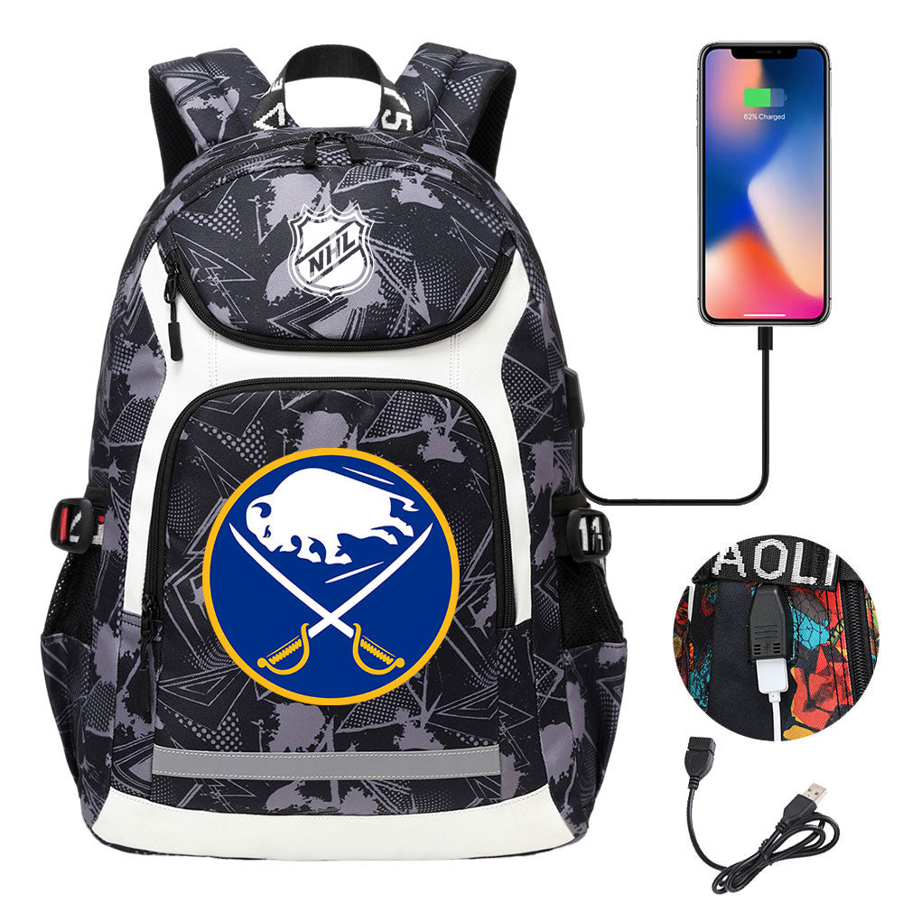 Buffalo Sabres Hockey League Backpack School Notebook Travel Bags With USB