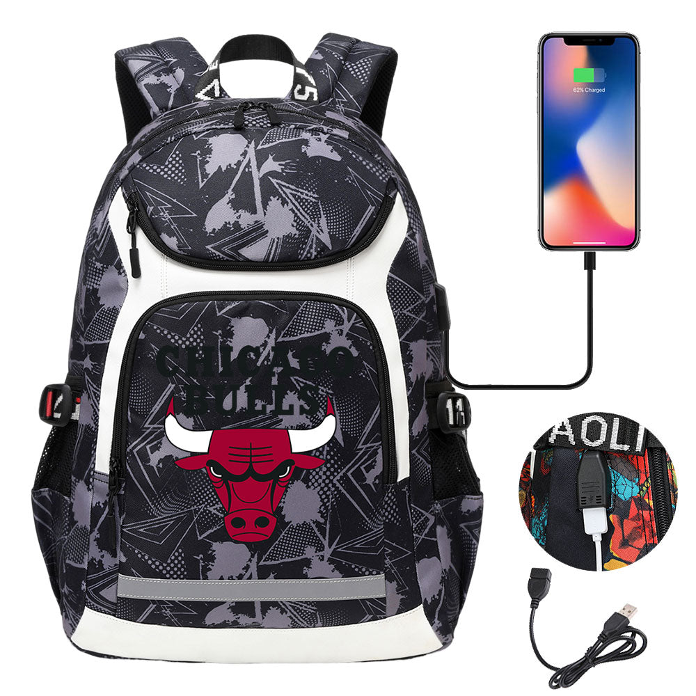 Chicago Bulls Backpack School Notebook Travel Bags With USB