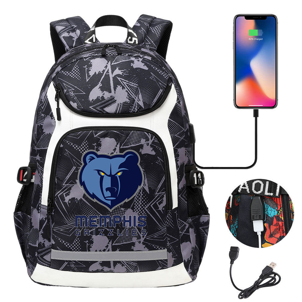 Memphis Grizzlies Backpack School Notebook Travel Bags With USB