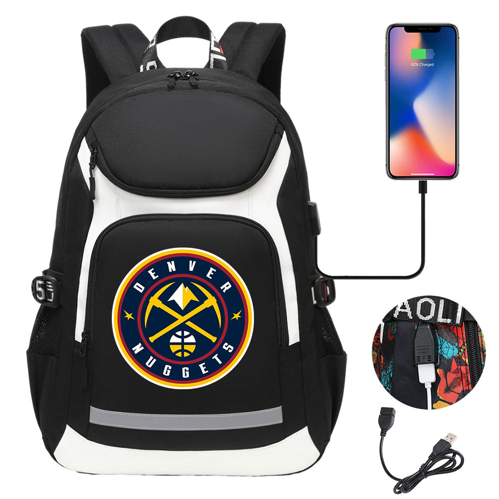 Denver Nuggets Backpack School Notebook Travel Bags With USB
