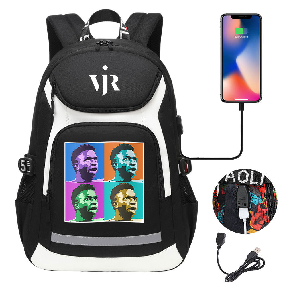 Vinicius Junior FC Backpack School Notebook Travel Bags With USB