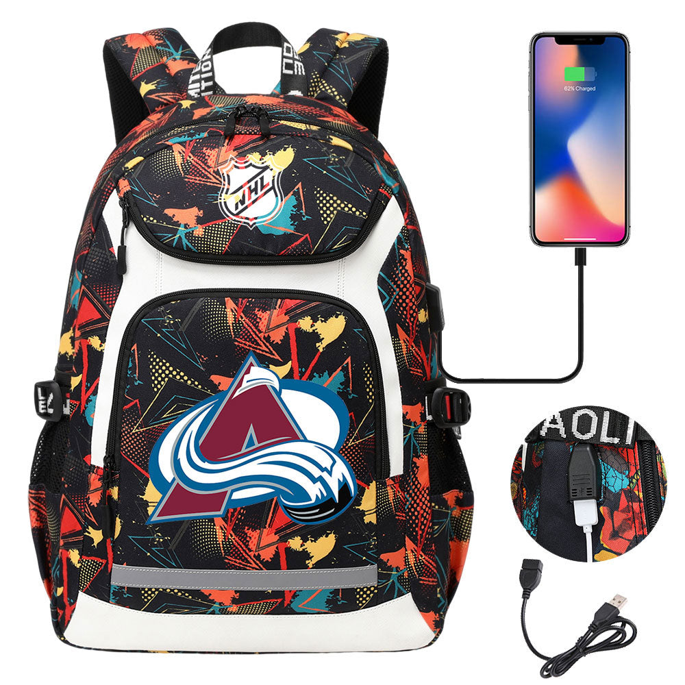 Colorado Avalanche Hockey League Backpack School Notebook Travel Bags With USB