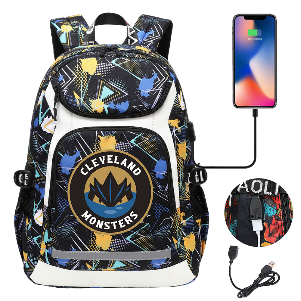 Cleveland Monsters Hockey Backpack School Notebook Travel Bags With USB